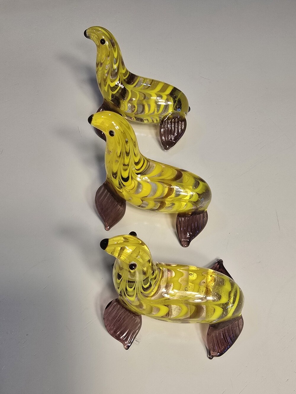 🦭Set 3 Glass Seals Fitz & Floyd Yellow Hand-Blown Glass Seal Sea Lion Figurines - Picture 3 of 8